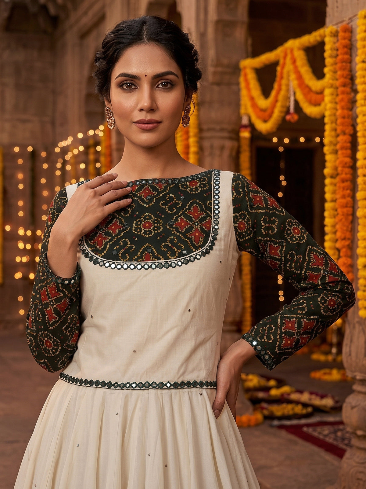 Dark green patola inspired lehenga festive splendor