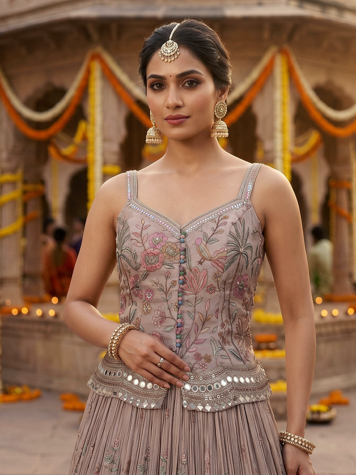 Light purple floral peplum lehenga graceful romance