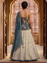 Cream teal blossom peplum lehenga wedding splendor