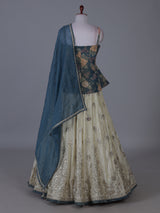 Cream teal blossom peplum lehenga wedding splendor