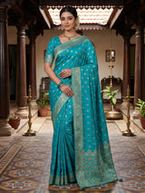 Blue crystal accent dola silk saree