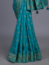 Blue crystal accent dola silk saree