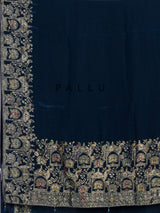 Navy blue royal peacock border dola silk saree