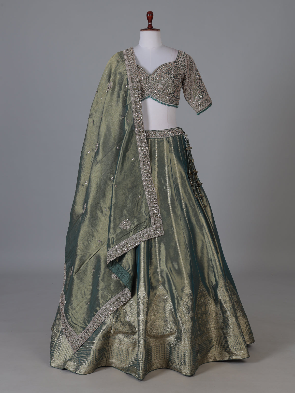 Pastel green Banarasi silk lehenga choli