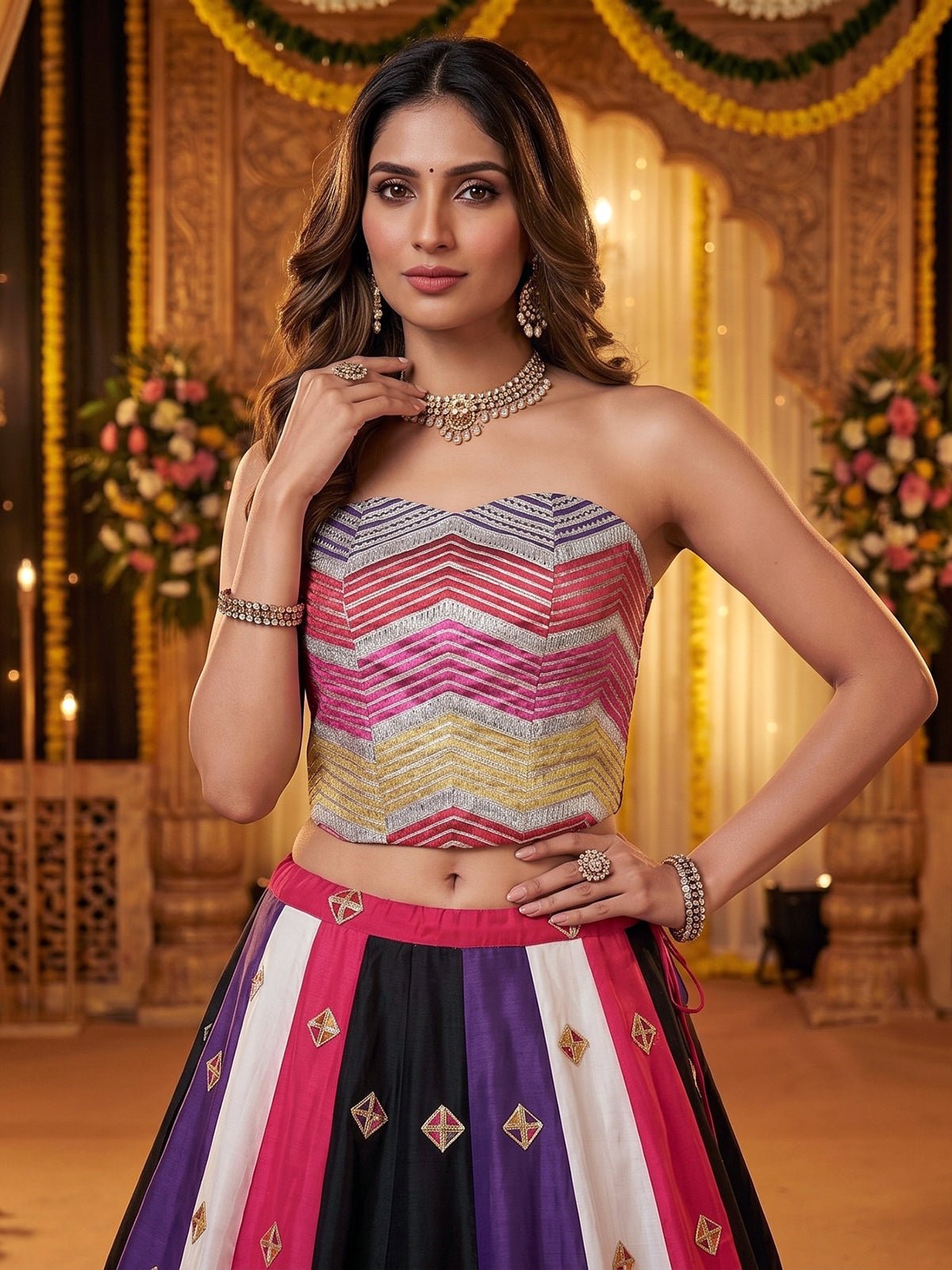 Multicolor chevron sparkle lehenga for festive twirls
