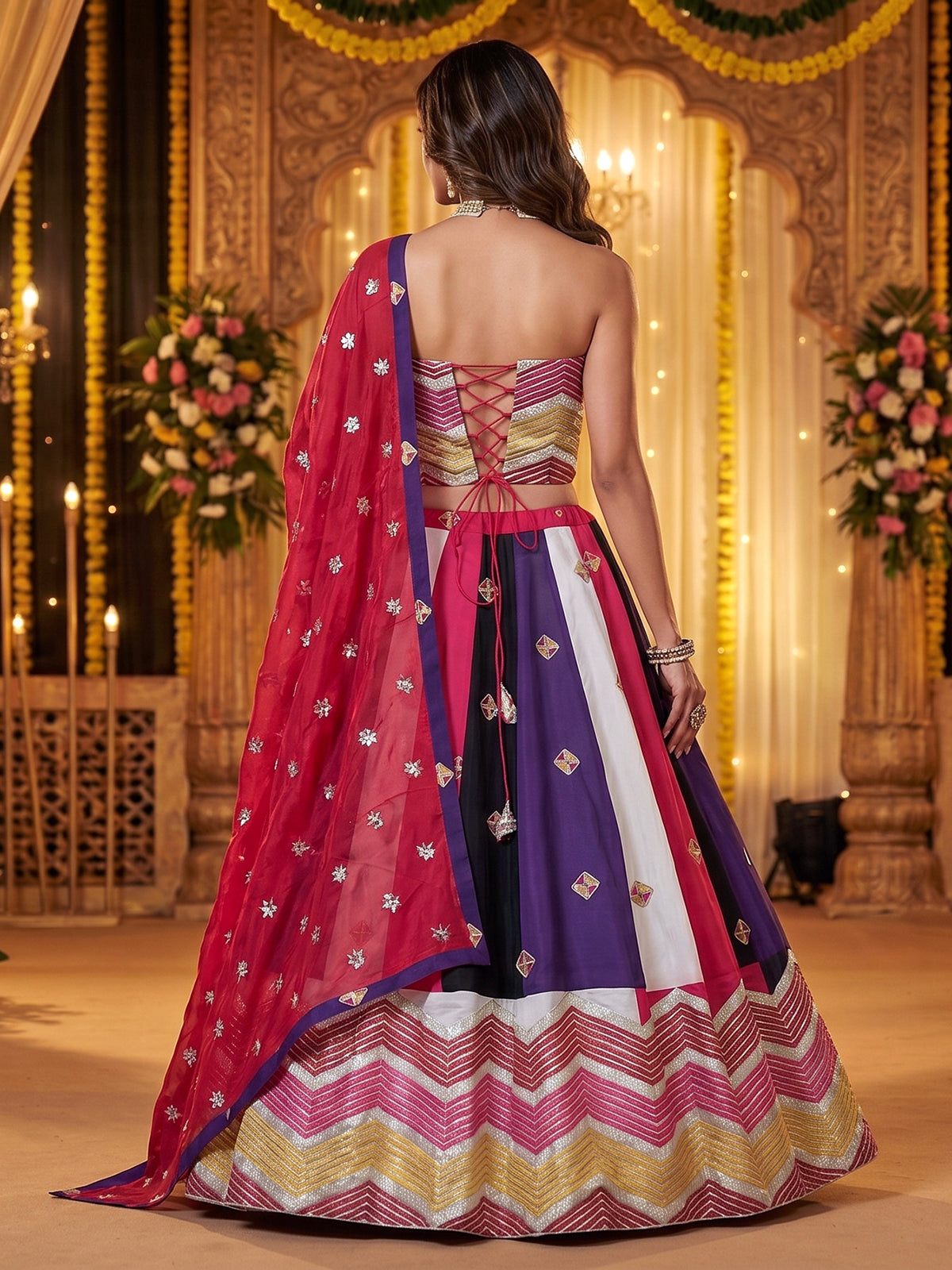 Multicolor chevron sparkle lehenga for festive twirls
