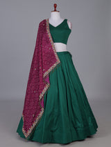 Green bandhani grace lehenga with mirror elegance