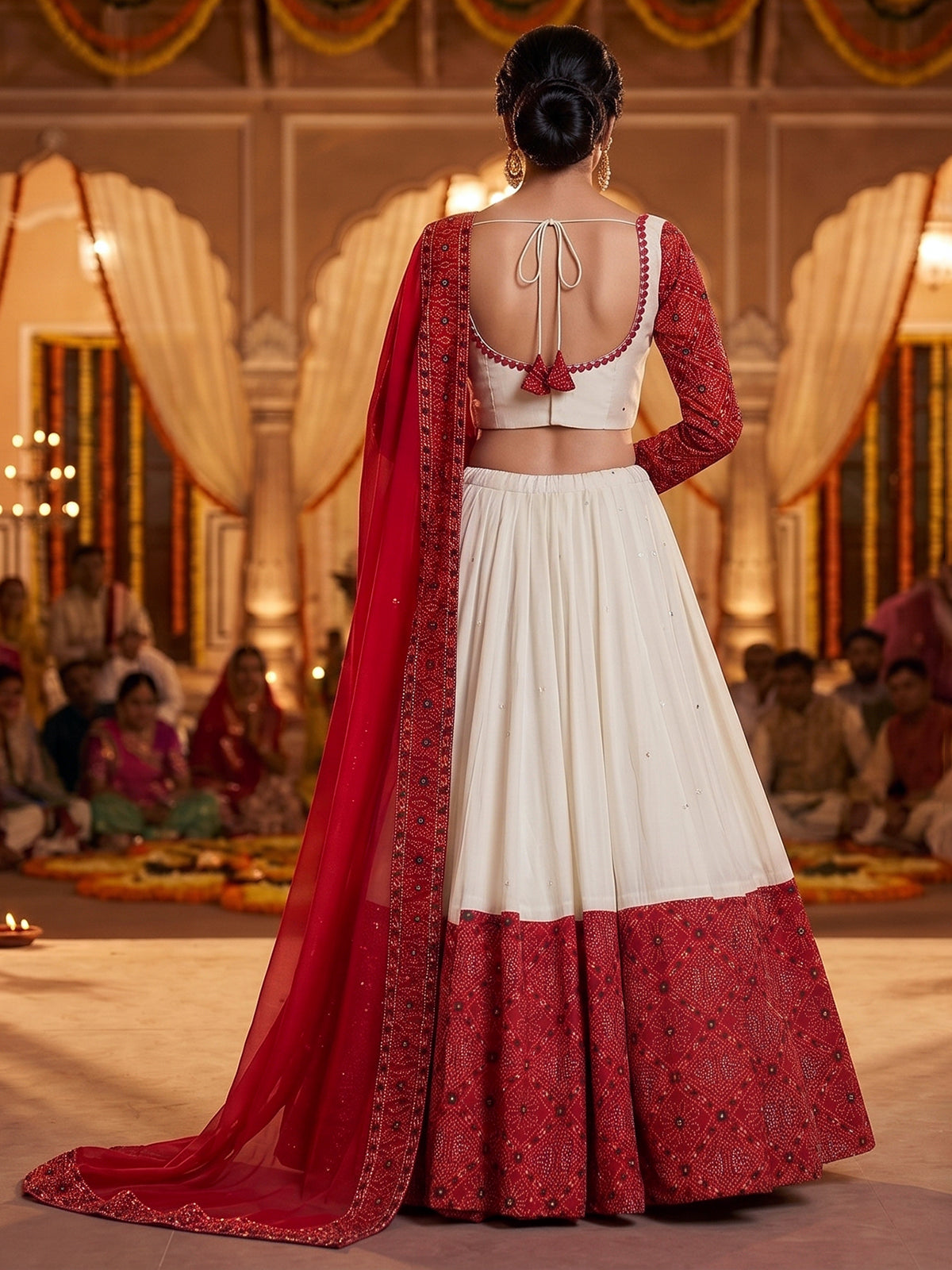 Red bandhani heritage lehenga with festive flair
