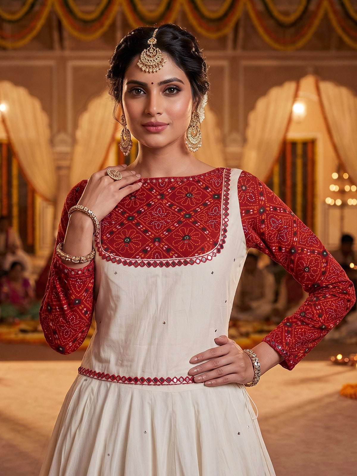 Red bandhani heritage lehenga with festive flair