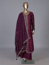 Deep wine banarasi silk anarkali palazzo suit