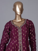 Deep wine banarasi silk anarkali palazzo suit