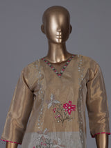 Gold and beige silk salwar suit with embroidery