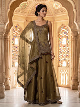 Mehendi green embellished tissue silk palazzo suit