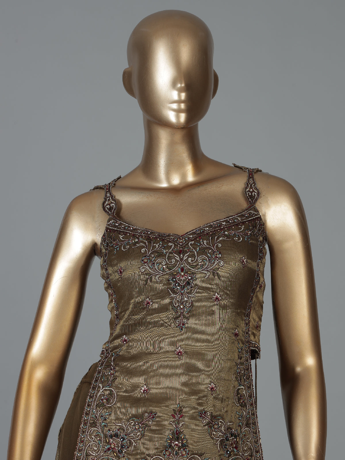 Mehendi green embellished tissue silk palazzo suit
