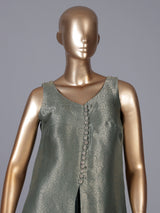 Green metallic brocade salwar suit with front-slit kameez