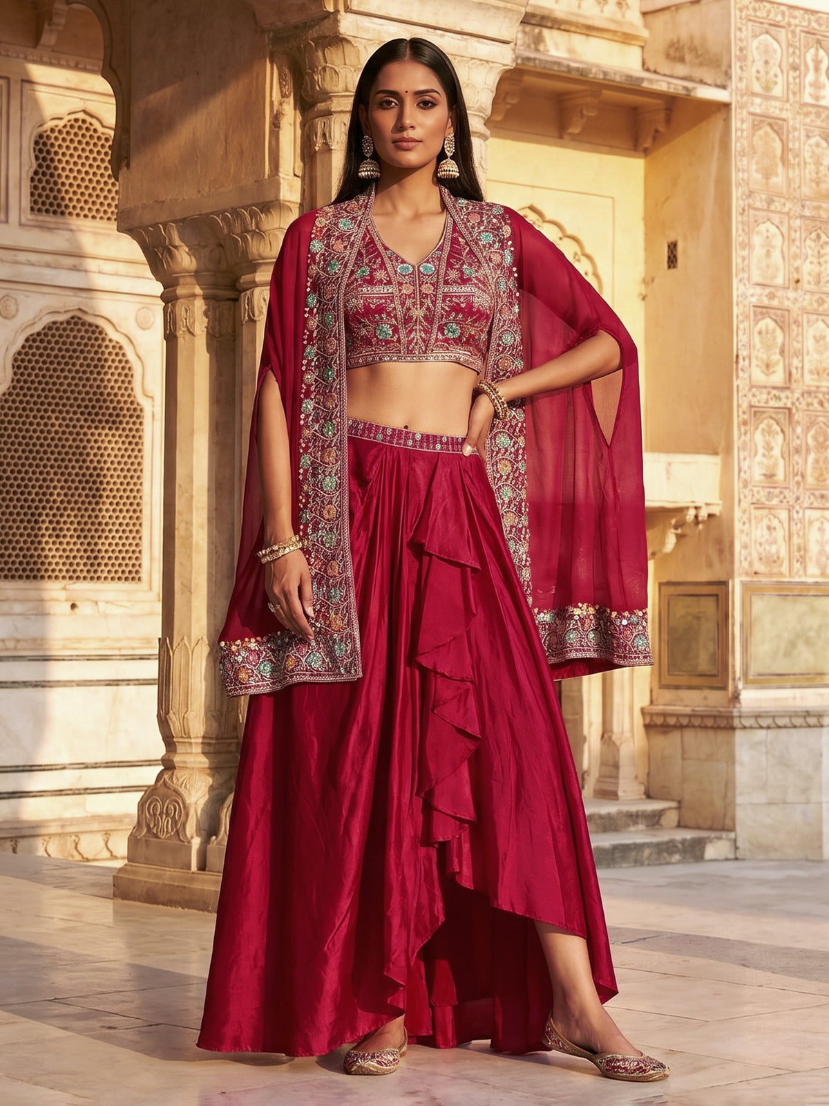 Magenta runway glamour indo western suit