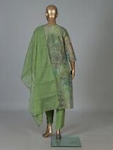 Sage green printed kurti set with trouser and sheer dupatta
