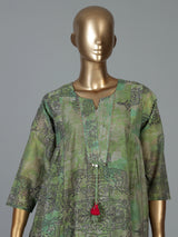 Sage green printed kurti set with trouser and sheer dupatta