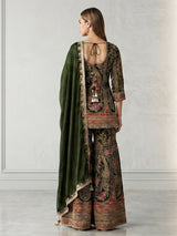 Mehendi green sharara suit with motifs