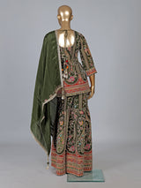 Mehendi green sharara suit with motifs