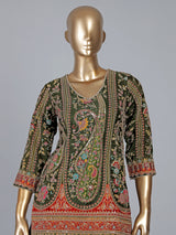 Mehendi green sharara suit with motifs