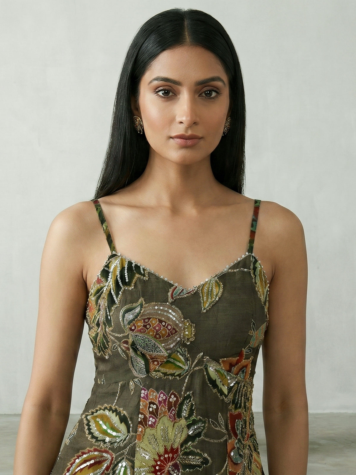 Mehendi green floral palazzo suit for wedding
