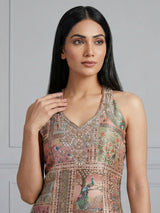 Pastel peach silk sharara suit with rich embellishment