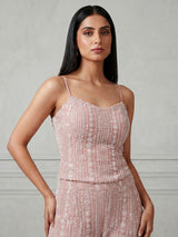 Peach georgette palazzo suit with cutdana detailing