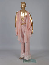 Peach georgette palazzo suit with cutdana detailing