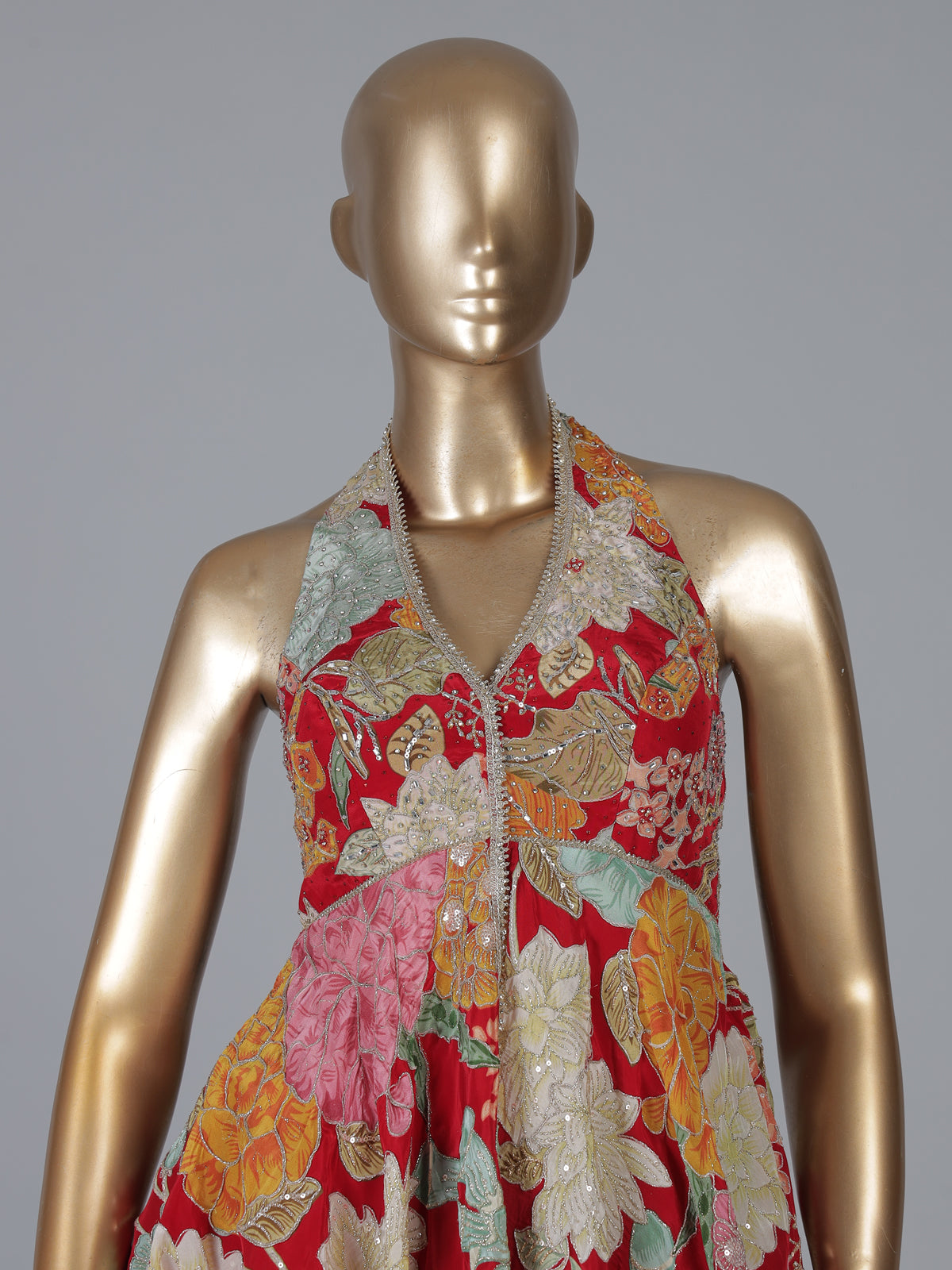 Red floral georgette sharara suit with rich detailing