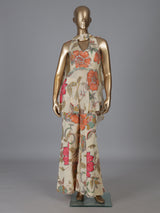 Cream floral sharara suit with mirror work