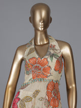 Cream floral sharara suit with mirror work