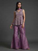 Pink silk palazzo suit with sequin work