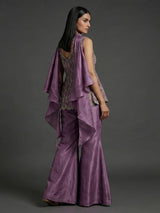 Pink silk palazzo suit with sequin work