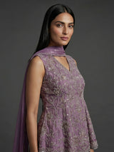 Pink silk palazzo suit with sequin work