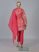 Pink silk pant suit with mirror work