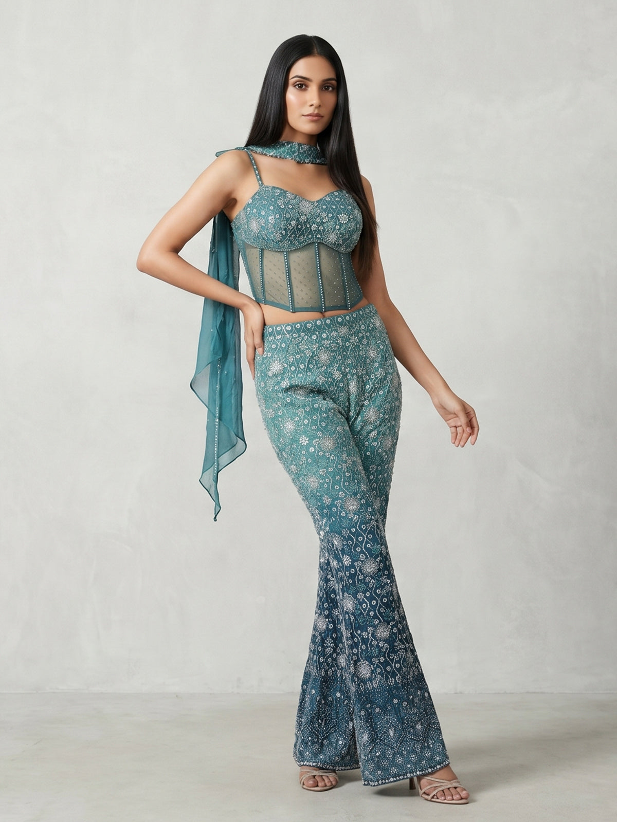 Blue georgette designer party wear palazzo suit
