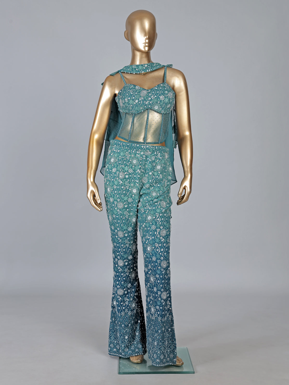 Blue georgette designer party wear palazzo suit