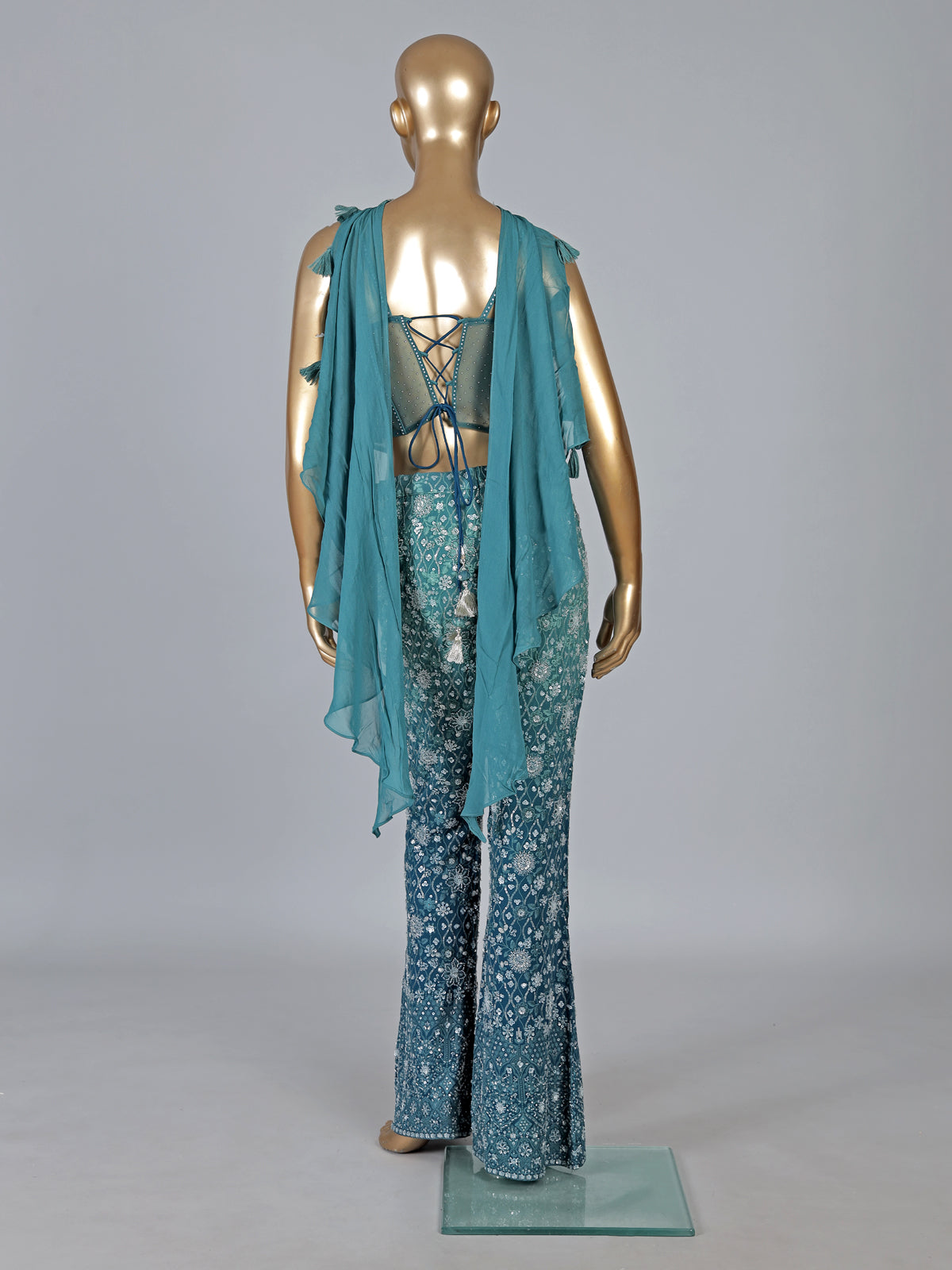 Blue georgette designer party wear palazzo suit
