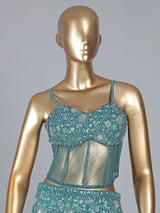 Blue georgette designer party wear palazzo suit