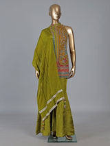 Mehendi green silk palazzo suit with stand collar neck