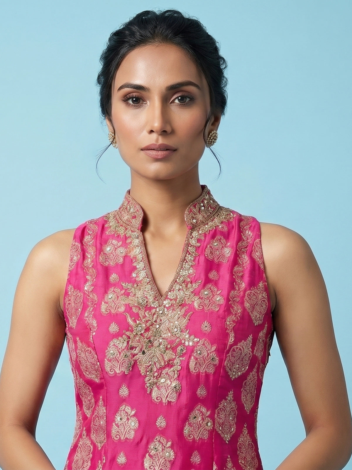 Rani pink georgette zardosi worked festive salwar suit