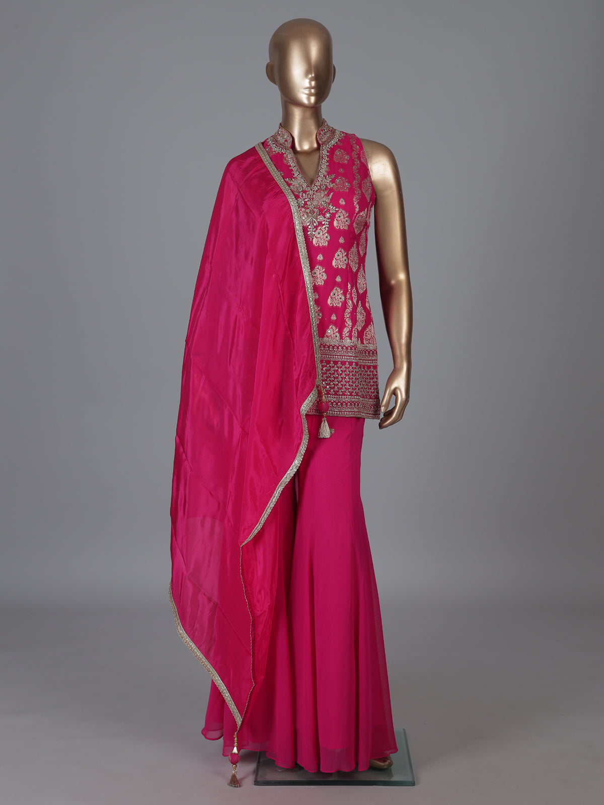 Rani pink georgette zardosi worked festive salwar suit