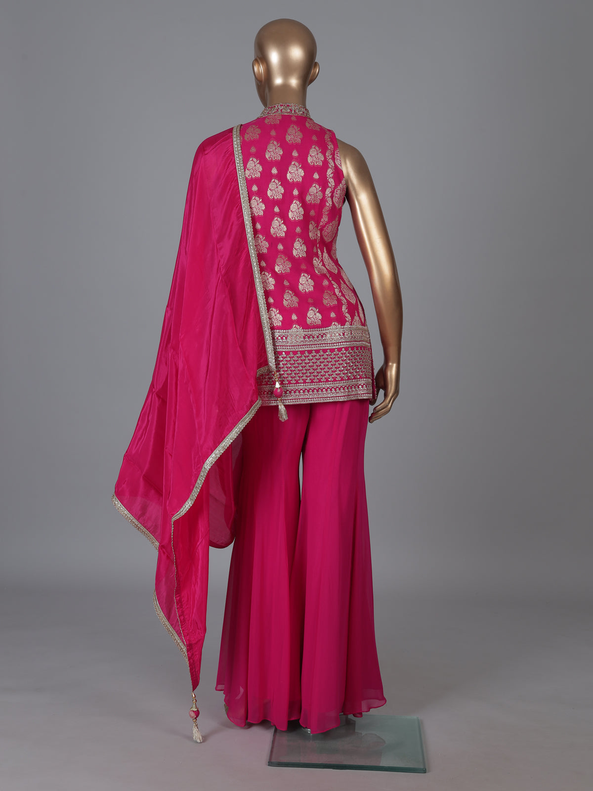 Rani pink georgette zardosi worked festive salwar suit