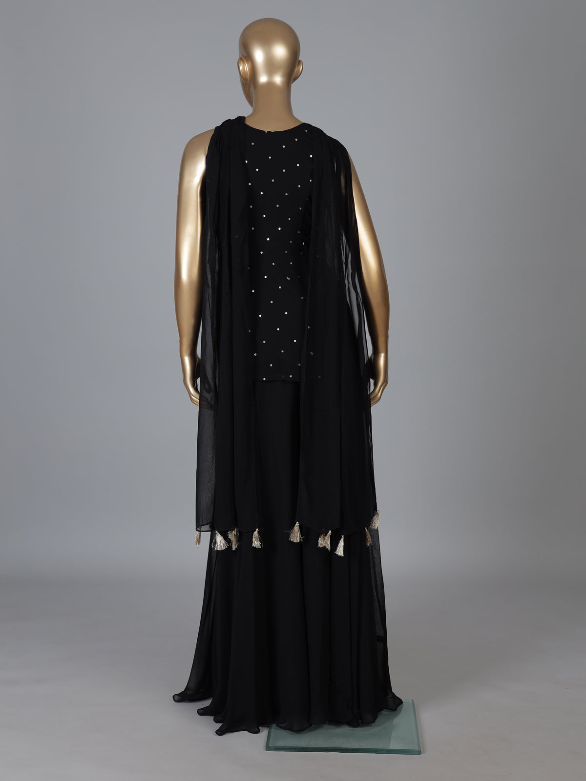 Black georgette palazzo suit with sequin shine