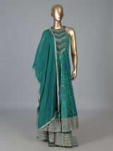 Green silk anarkali palazzo suit for wedding celebration