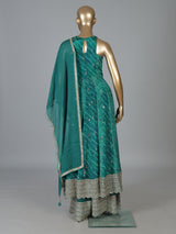 Green silk anarkali palazzo suit for wedding celebration