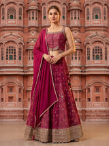 Purple silk palazzo suit with intricate detailing