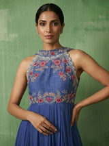 Blue halter neck festive floor length Anarkali suit