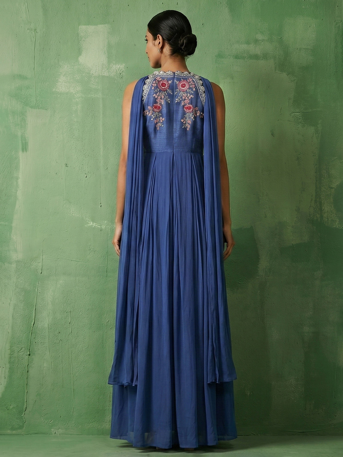Blue halter neck festive floor length Anarkali suit